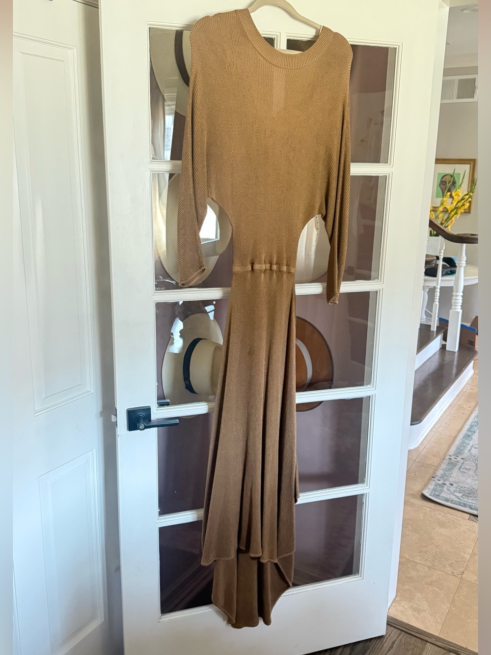 Theory Camel Asymmetrical Knit Maxi Dress